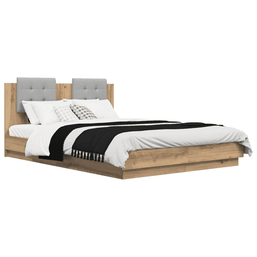 Estrutura de Cama de casal para adultos com Cabeceira Carvalho Artesanal 150 x 200 cm