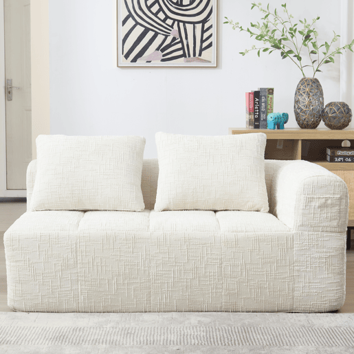 Sofá para 2 pessoas - sem montagem, com almofada, bolsos laterais para comando remoto e telefone, elegante - Bege
