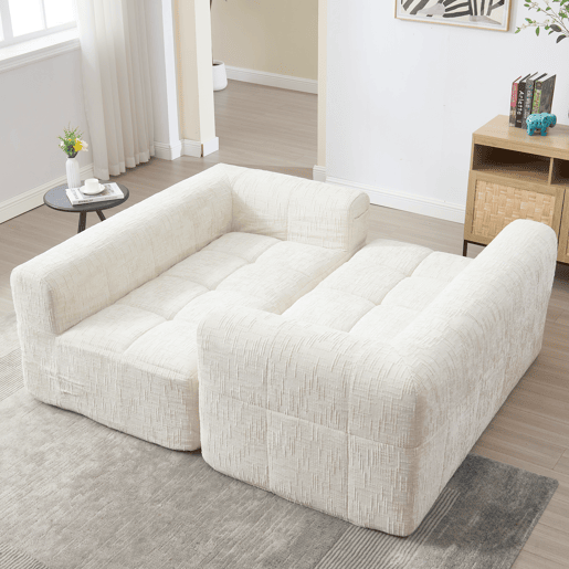 Sofá para 2 pessoas - sem montagem, com almofada, bolsos laterais para comando remoto e telefone, elegante - Bege