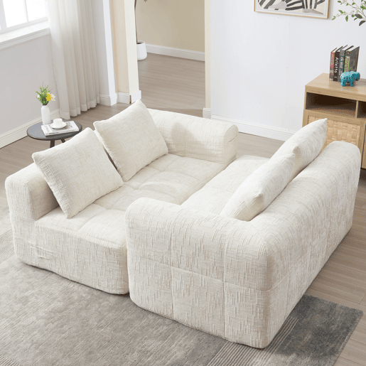 Sofá para 2 pessoas - sem montagem, com almofada, bolsos laterais para comando remoto e telefone, elegante - Bege