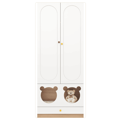 Armário infantil 80x50x200 cm - com barra para pendurar e cama para gato, puxadores em cerâmica - Natural+Branco