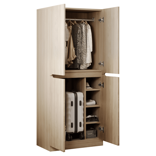 Armário roupeiro 70x40x170 cm - Porta dupla com pequeno compartimento - Cor madeira