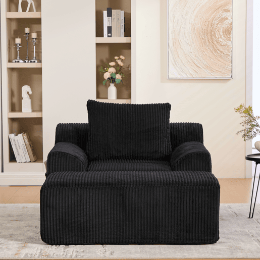 Poltrona grande - Kordsamt, bolsos laterais, almofada, assento profundo, moderno - Preto