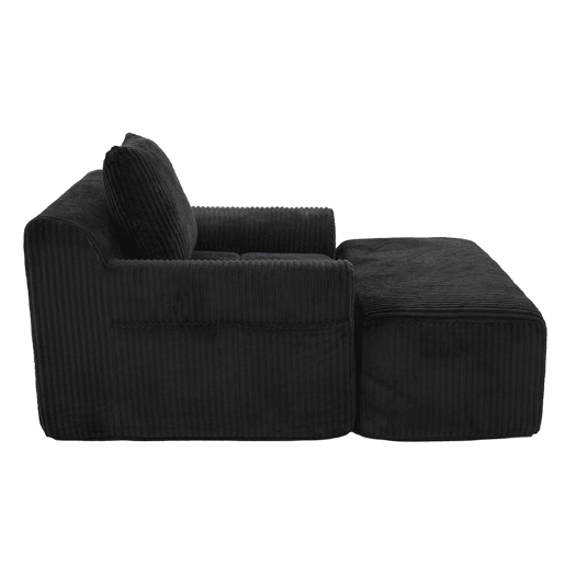 Poltrona grande - Kordsamt, bolsos laterais, almofada, assento profundo, moderno - Preto