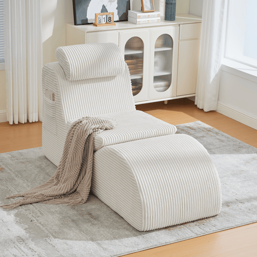 Poltrona moderna - Design ergonómico, espuma de alta elasticidade, capa removível, com bolso lateral - Bege