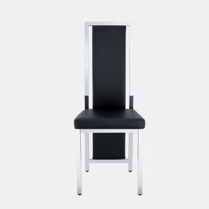 Cadeiras de sala de jantar 4 unidades 109 cm - design minimalista europeu, estofadas em PU com estrutura metálica brilhante - preto e prateado