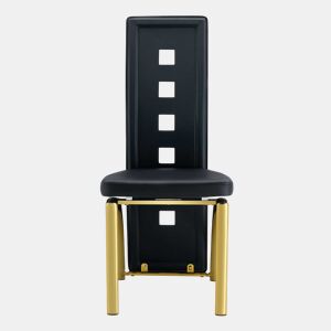 Conjunto de 2 cadeiras de jantar com design europeu - Couro PU preto + pernas metálicas douradas - 102,5 cm - Preto e dourado