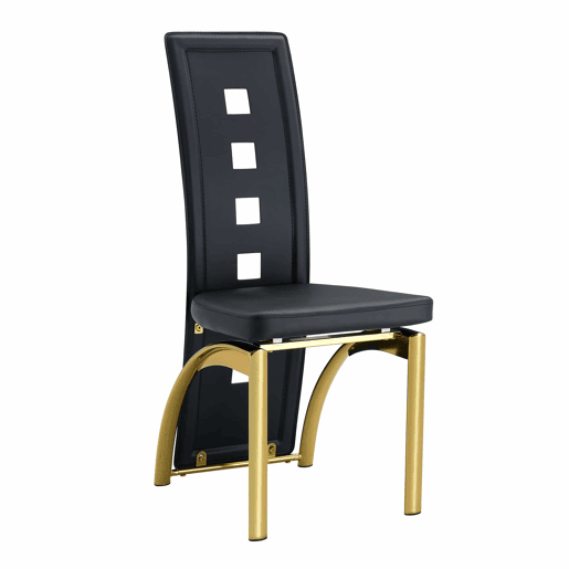 Conjunto de 2 cadeiras de jantar com design europeu - Couro PU preto + pernas metálicas douradas - 102,5 cm - Preto e dourado