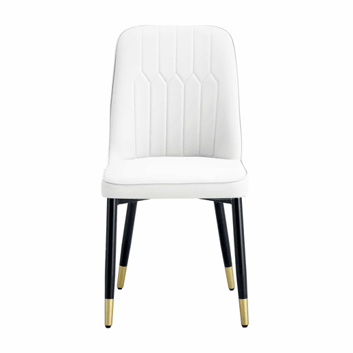 Conjunto de 2 cadeiras de jantar modernas - encosto em PU branco e pernas em metal preto - Branco+Preto