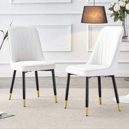Conjunto de 2 cadeiras de jantar modernas - encosto em PU branco e pernas em metal preto - Branco+Preto