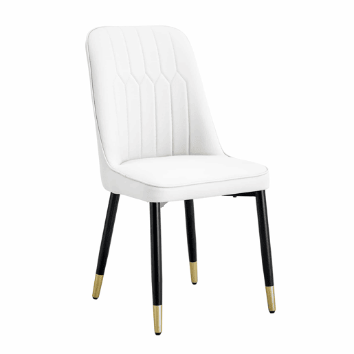 Conjunto de 2 cadeiras de jantar modernas - encosto em PU branco e pernas em metal preto - Branco+Preto
