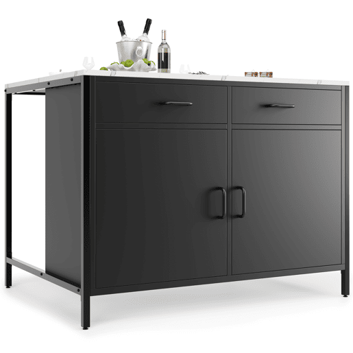 Mesa de bar 105x39x102 cm - Estilo moderno e simples, com superfície em mármore, pés ajustáveis - Preto