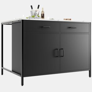 Mesa de bar 105x39x102 cm - Estilo moderno e simples, com superfície em mármore, pés ajustáveis - Preto