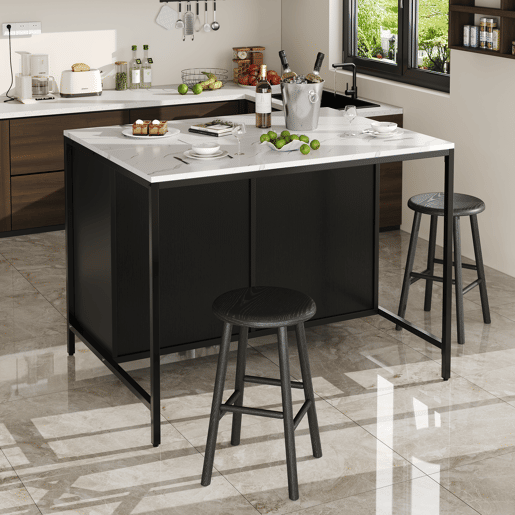 Mesa de bar 105x39x102 cm - Estilo moderno e simples, com superfície em mármore, pés ajustáveis - Preto