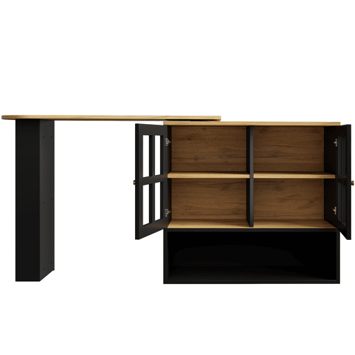 Mesa de bar giratória 360° - Multifuncional com 5 prateleiras, estante para snacks, com portas de vidro - Preto