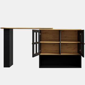 Mesa de bar giratória 360° - Multifuncional com 5 prateleiras, estante para snacks, com portas de vidro - Preto