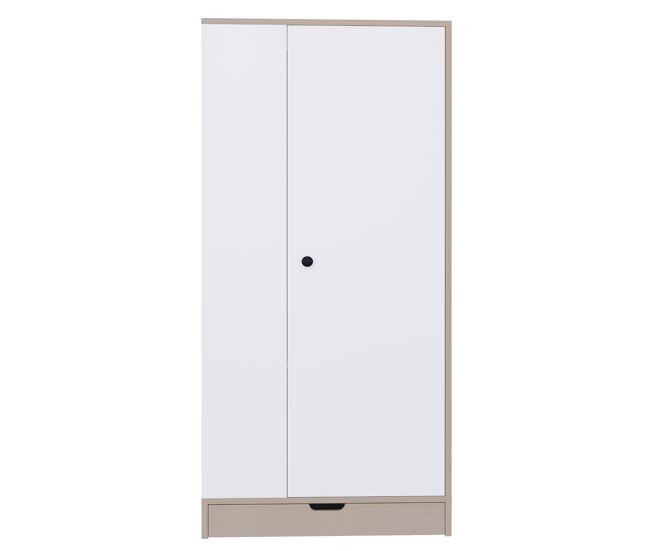 Armario ropero 70x40x170 cm - 1 puerta con estantes y cajones - natural+blanco