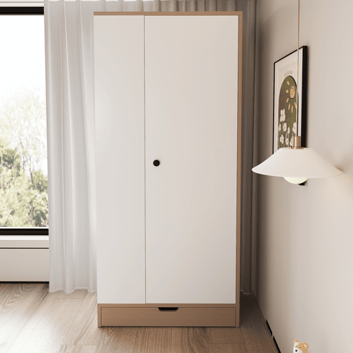 Armário roupeiro 70x40x170 cm - 1 porta com prateleiras e gavetas - Natural+Branco