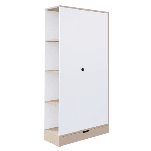 Armário roupeiro 70x40x170 cm - 1 porta com prateleiras e gavetas - Natural+Branco