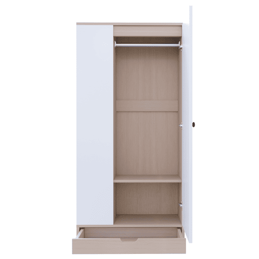 Armário roupeiro 70x40x170 cm - 1 porta com prateleiras e gavetas - Natural+Branco