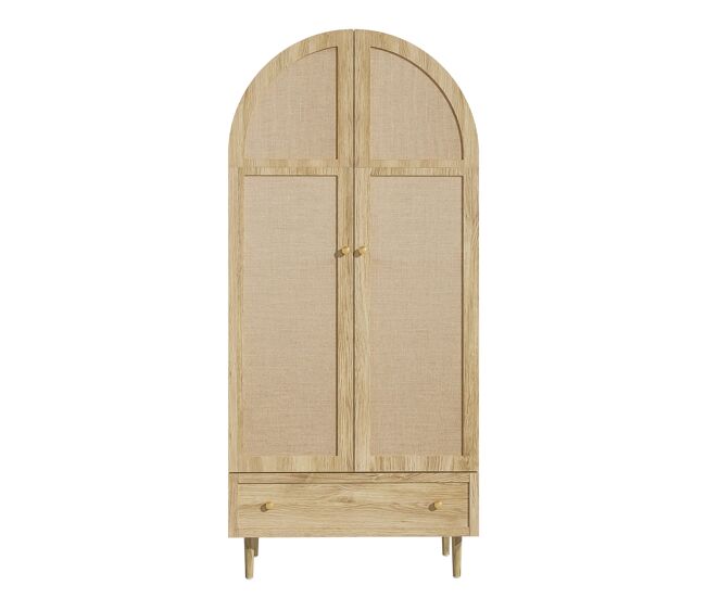 Armario ropero con cajones - gran capacidad, puertas de madera con lino - natural