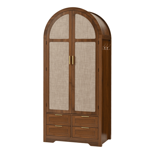 Armário 80 cm - portas curvas, barra e gavetas - nogueira