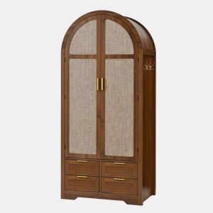 Armário 80 cm - portas curvas, barra e gavetas - nogueira
