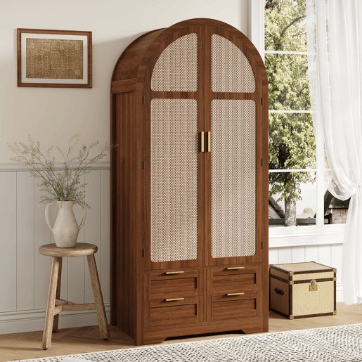 Armário 80 cm - portas curvas, barra e gavetas - nogueira
