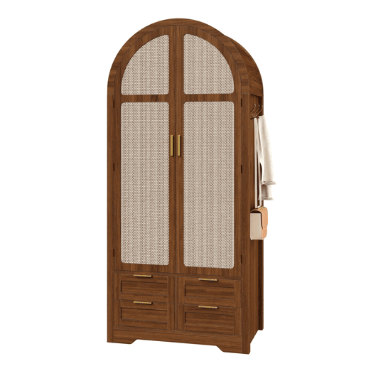 Armário 80 cm - portas curvas, barra e gavetas - nogueira