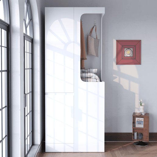 Armário 70x40x170 cm - com gavetas e compartimentos, área aberta para roupas, 1 porta - Branco