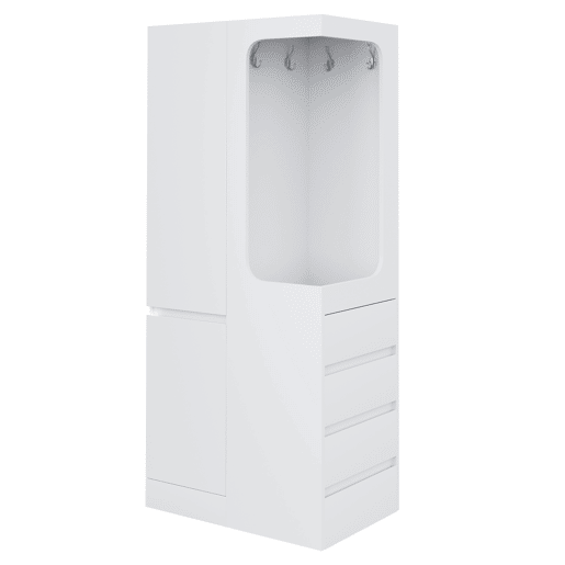 Armário 70x40x170 cm - com gavetas e compartimentos, área aberta para roupas, 1 porta - Branco