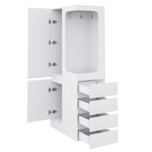 Armário 70x40x170 cm - com gavetas e compartimentos, área aberta para roupas, 1 porta - Branco
