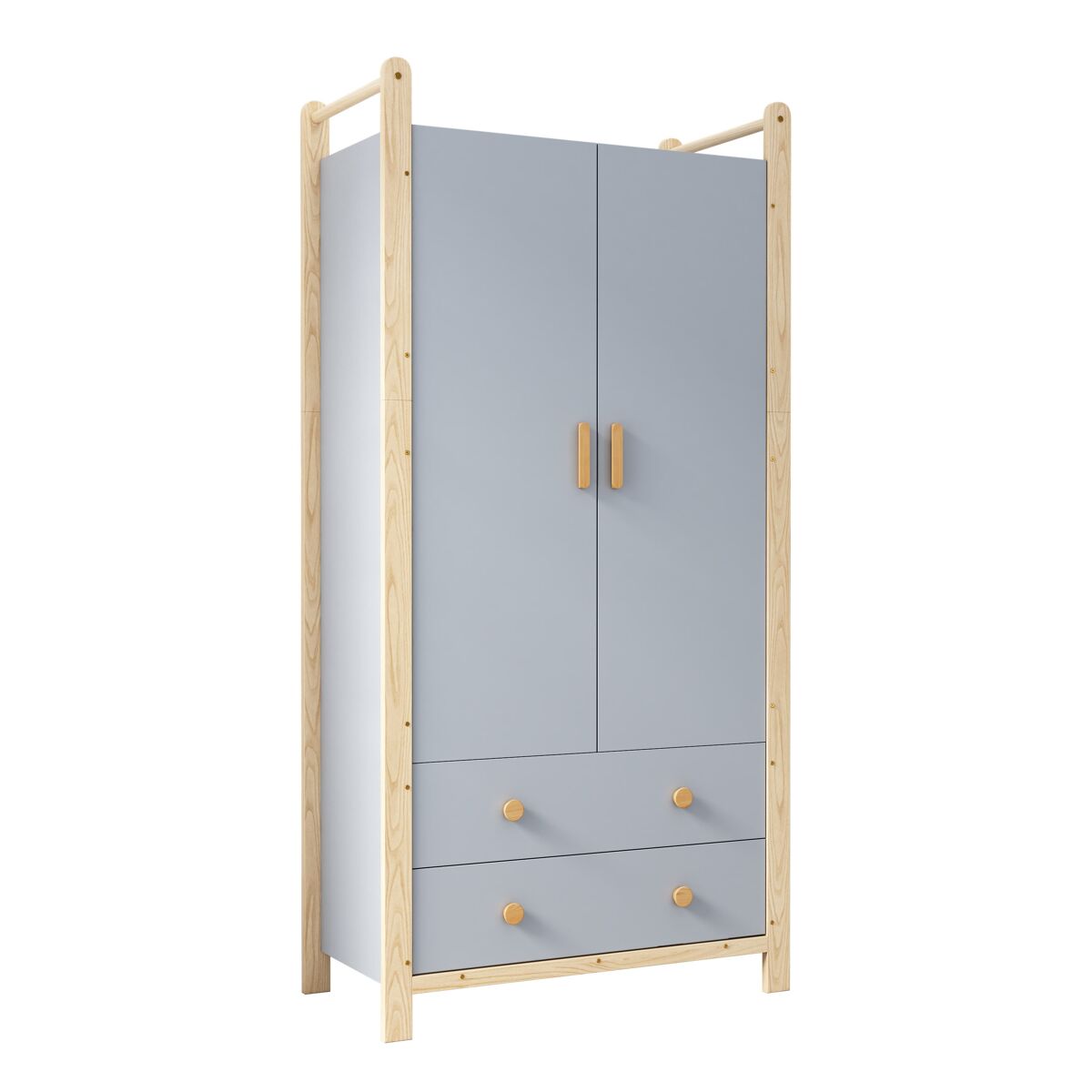 Armario 90x45x180 cm - con barra, 2 cajones, para dormitorio, salón, recibidor - azul + pino