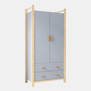 Armário 90x45x180 cm - Com barra, 2 gavetas, para quarto, sala, hall de entrada - Azul + Pinho