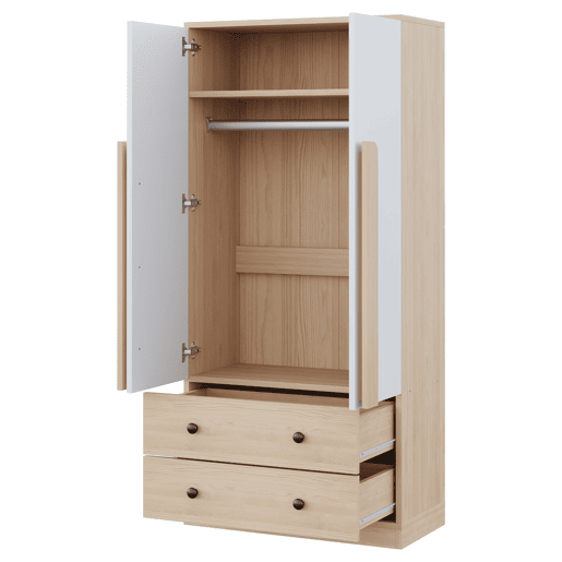 Armário roupeiro 70x40x170 cm - Porta dupla com gavetas e prateleiras - Natural+Branco