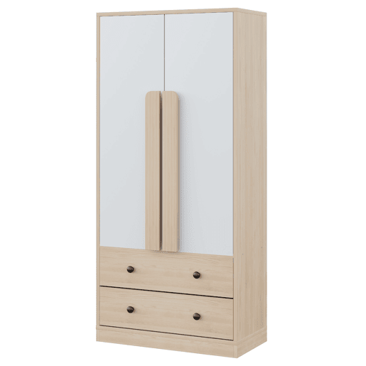 Armário roupeiro 70x40x170 cm - Porta dupla com gavetas e prateleiras - Natural+Branco