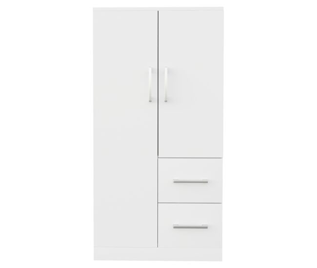 Armario ropero 70x40x135 cm - doble puerta con cajones y compartimentos, infantil - blanco