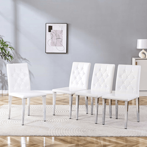 Cadeiras de sala de jantar 4 unidades - Luxo leve, pernas metálicas prateadas - Branco+Prata