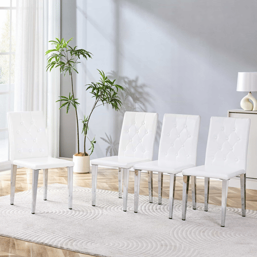 Cadeiras de sala de jantar 4 unidades - Luxo leve, pernas metálicas prateadas - Branco+Prata