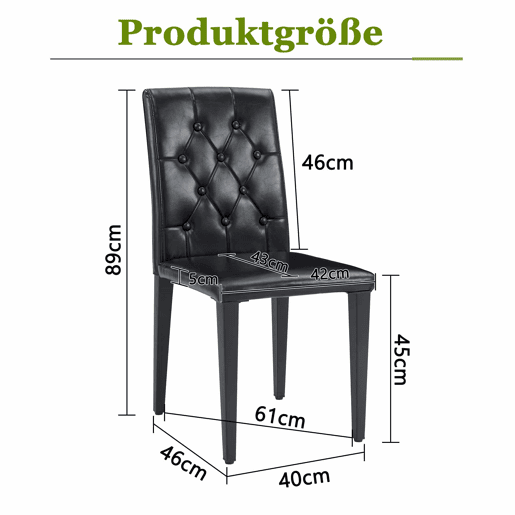 Conjunto de 4 cadeiras de jantar em preto puro - Luxo leve. A primeira escolha para salas de jantar europeias, com pernas de metal pretas para combinações versáteis. - Preto