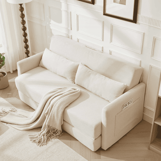 Sofá-cama de 2 lugares 165 x 92 x 82 cm - sofá dobrável 2 em 1, tecido de veludo cotelê, com 2 almofadas lombares e 2 bolsos laterais - Bege Sofá-cama de 2 lugares 165 x 92 x 82 cm - sofá dobrável 2 em 1, tecido de veludo cotelê, com 2 almofadas lombares e 2 bolsos laterais - Bege