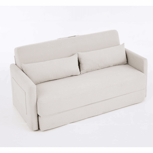 Sofá-cama de 2 lugares 165 x 92 x 82 cm - sofá dobrável 2 em 1, tecido de veludo cotelê, com 2 almofadas lombares e 2 bolsos laterais - Bege Sofá-cama de 2 lugares 165 x 92 x 82 cm - sofá dobrável 2 em 1, tecido de veludo cotelê, com 2 almofadas lombares e 2 bolsos laterais - Bege