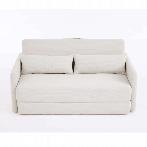 Sofá-cama de 2 lugares 165 x 92 x 82 cm - sofá dobrável 2 em 1, tecido de veludo cotelê, com 2 almofadas lombares e 2 bolsos laterais - Bege Sofá-cama de 2 lugares 165 x 92 x 82 cm - sofá dobrável 2 em 1, tecido de veludo cotelê, com 2 almofadas lombares e 2 bolsos laterais - Bege