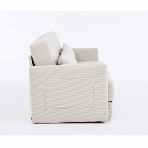 Sofá-cama de 2 lugares 165 x 92 x 82 cm - sofá dobrável 2 em 1, tecido de veludo cotelê, com 2 almofadas lombares e 2 bolsos laterais - Bege Sofá-cama de 2 lugares 165 x 92 x 82 cm - sofá dobrável 2 em 1, tecido de veludo cotelê, com 2 almofadas lombares e 2 bolsos laterais - Bege
