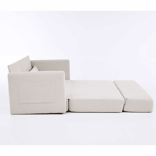 Sofá-cama de 2 lugares 165 x 92 x 82 cm - sofá dobrável 2 em 1, tecido de veludo cotelê, com 2 almofadas lombares e 2 bolsos laterais - Bege Sofá-cama de 2 lugares 165 x 92 x 82 cm - sofá dobrável 2 em 1, tecido de veludo cotelê, com 2 almofadas lombares e 2 bolsos laterais - Bege