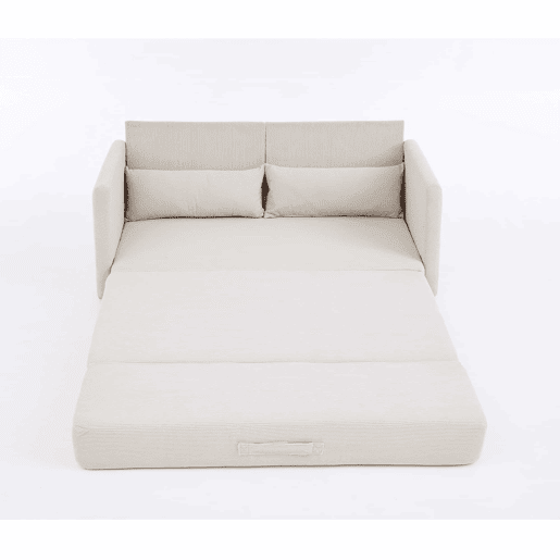 Sofá-cama de 2 lugares 165 x 92 x 82 cm - sofá dobrável 2 em 1, tecido de veludo cotelê, com 2 almofadas lombares e 2 bolsos laterais - Bege Sofá-cama de 2 lugares 165 x 92 x 82 cm - sofá dobrável 2 em 1, tecido de veludo cotelê, com 2 almofadas lombares e 2 bolsos laterais - Bege