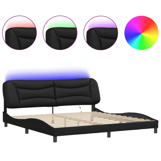 Estrutura de Cama de casal moderno com LED - 200x200cm preto