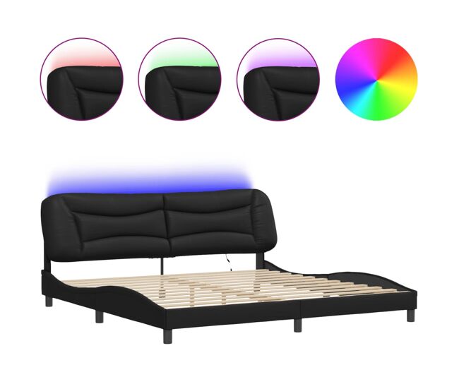 Estructura de cama doble matrimonial con led - negro 200x200 cm