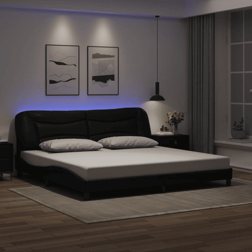 Estrutura de Cama de casal moderno com LED - 200x200cm preto