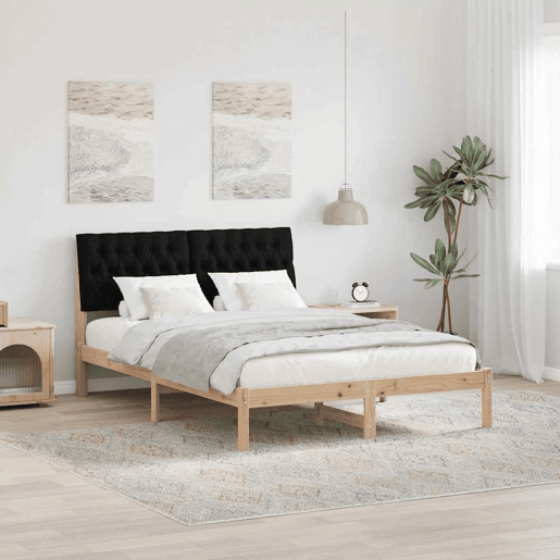 Estrutura de Cama de casal moderno com Cabeceira Estofada Castanho 150 x 200 cm